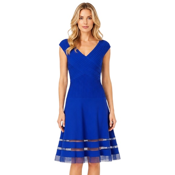 Tadashi Shoji Dresses & Skirts - Tadashi Shoji Marna Blue Pintuck Pleated Cocktail Dress Size M NWT Made in USA